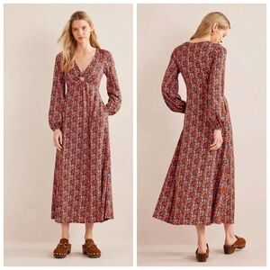 Boden Floral Maxi Dress Long Sleeve V-Neck‎ Pockets Size US 14